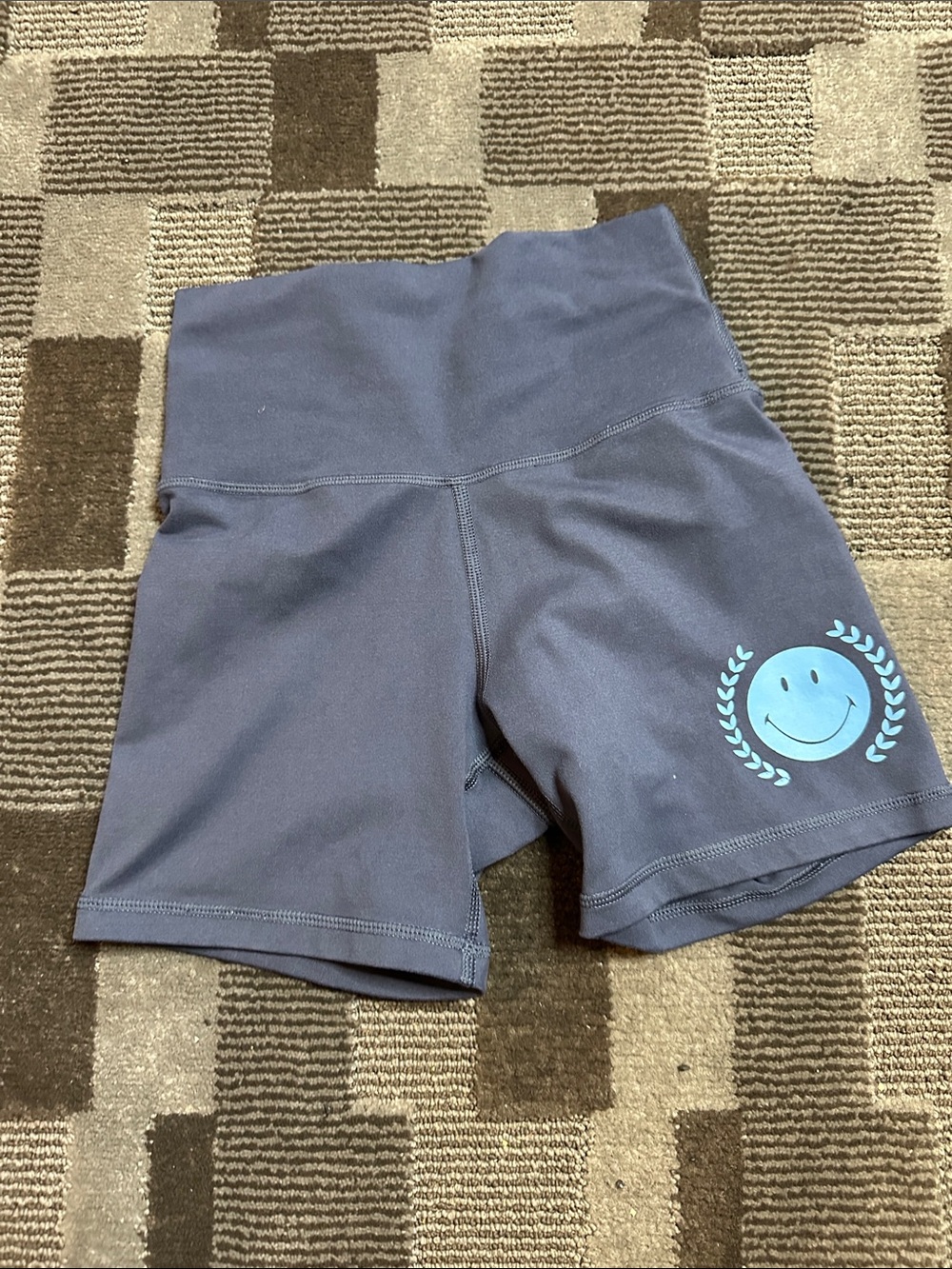 aerie Navy High-Rise Bike Shorts with Teal Smile Graphic